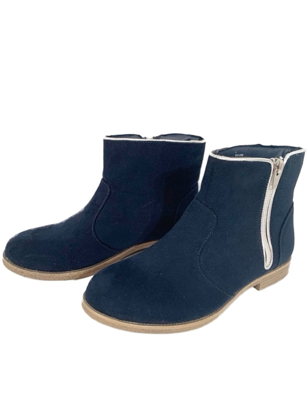 Cat and Jack Target Blue Textile Suede Like Side Zip Ankle Booties Silver Trim